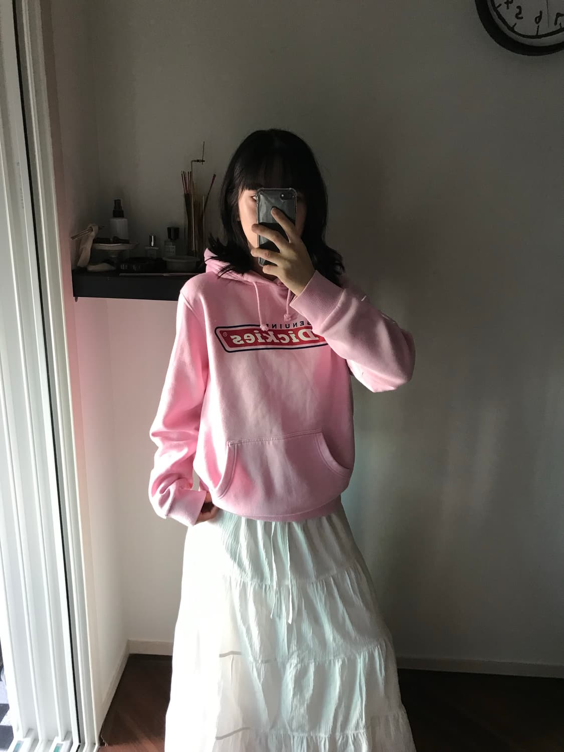 디키즈 중앙 프린팅로고 핑크 후드티 상품이미지4
