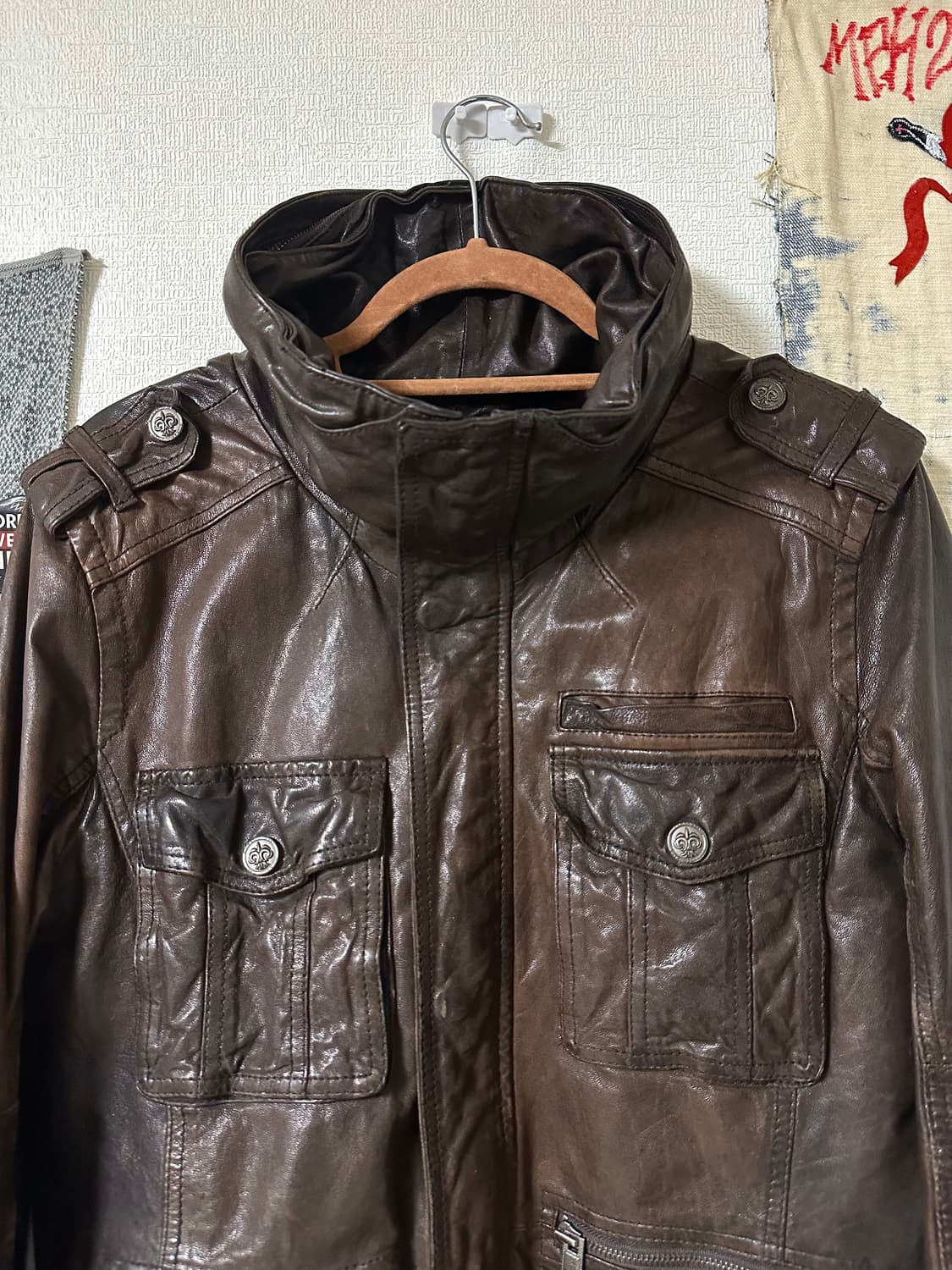 버커루 램스킨 하이넥 빈티지 선페이디드 레더자켓 상품이미지2