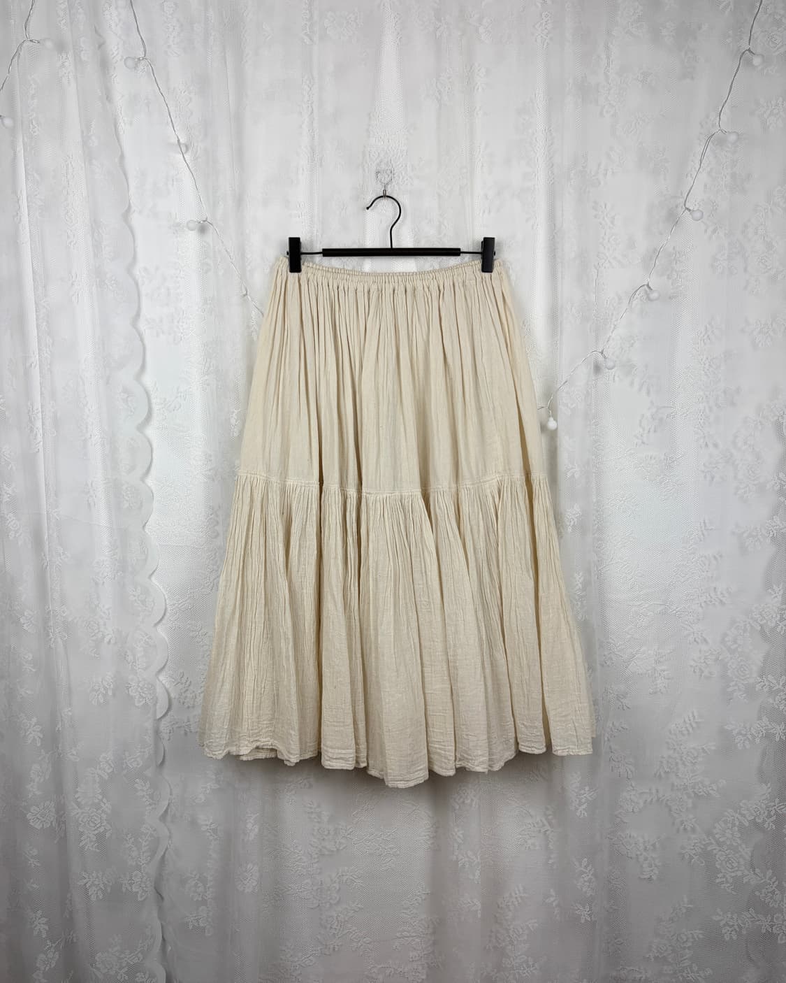 Cream Cotton Tiered Midi Skirt 상품이미지1