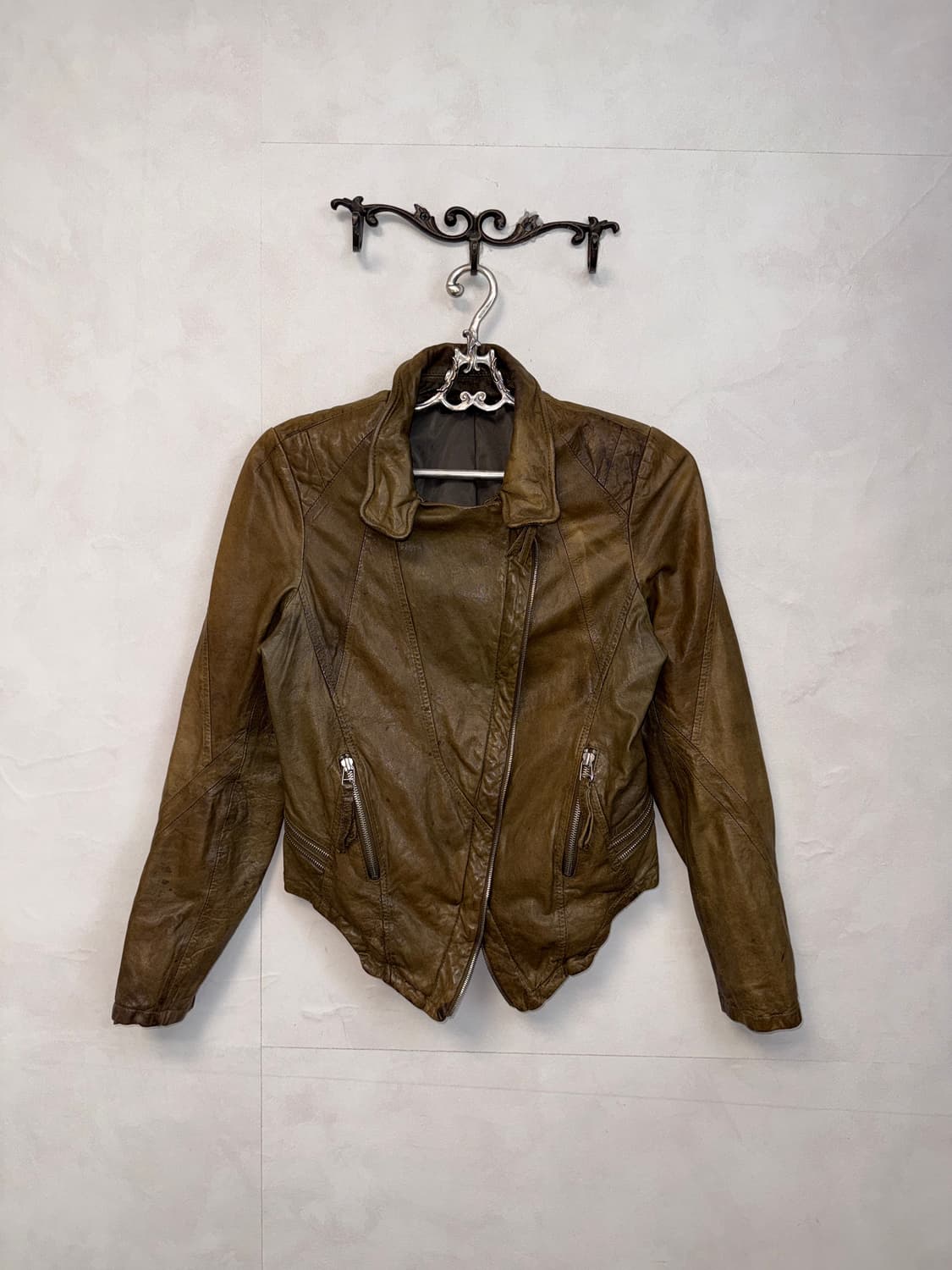 Khaki brown lamb skin zipper detail jk 상품이미지4