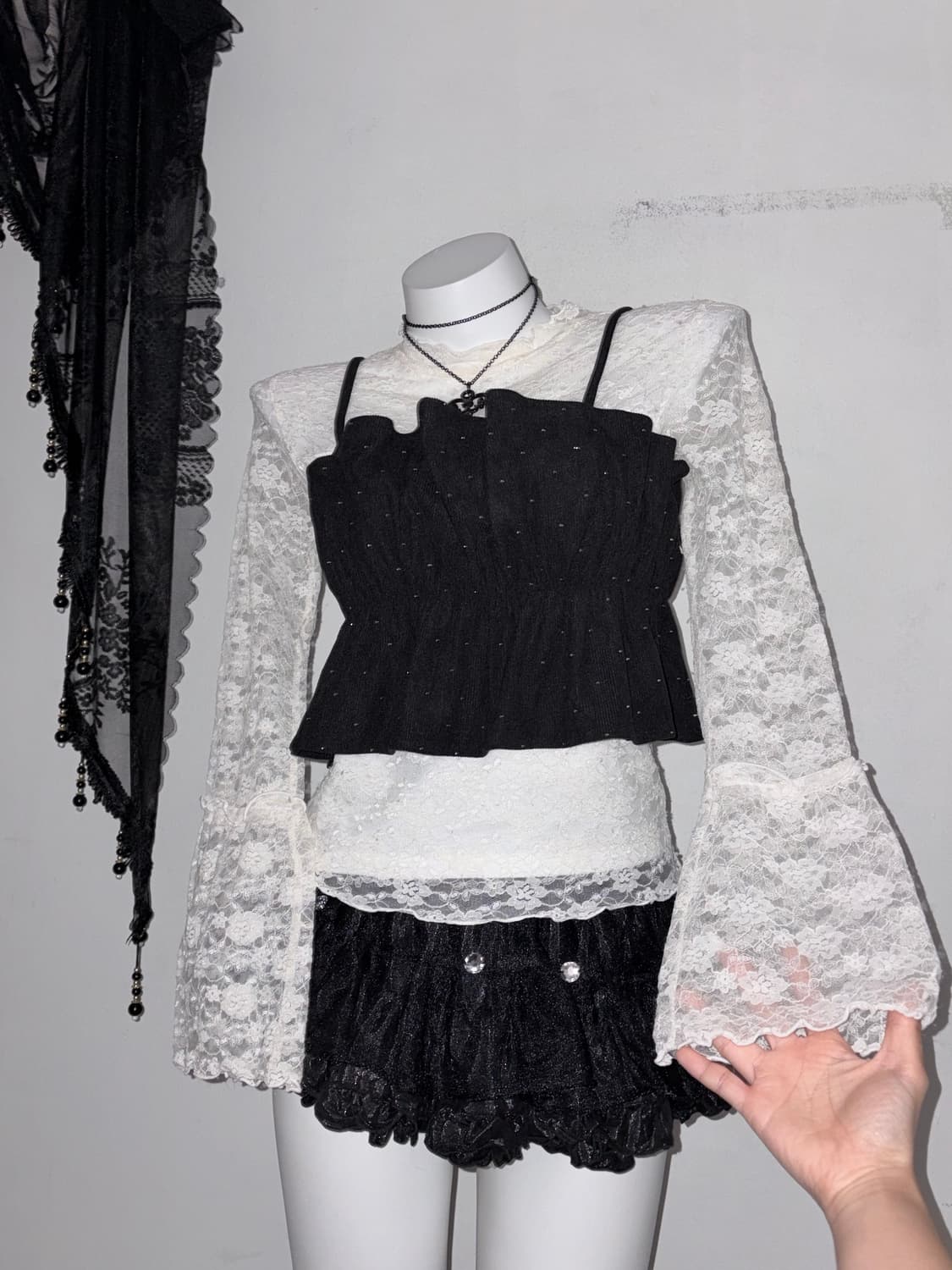 공겜여주 퍼 볼레로 코디세트 다크페어리 고스 고딕 고스로리 블랙 코디 상품이미지3