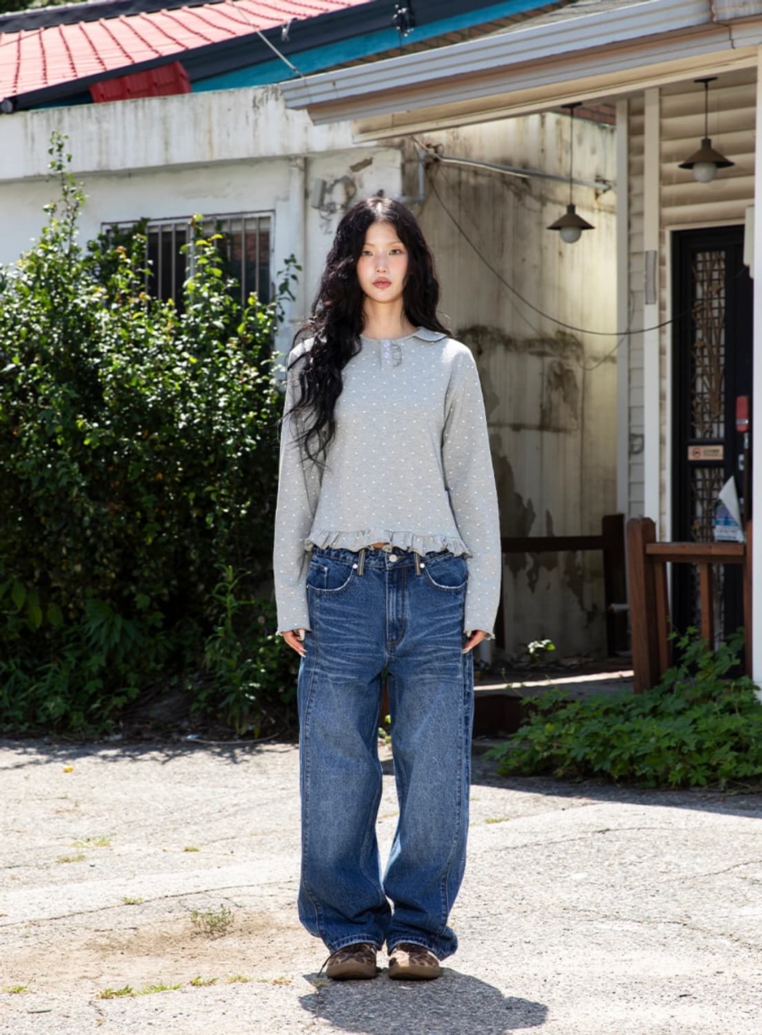 루나키후 유키 도트 PK 롱슬리브 멜란지 그레이 상품이미지2