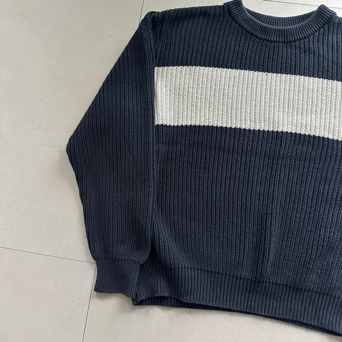 엘엘빈 빈티지 코튼 니트 XL (네이비 배색) 상품이미지3