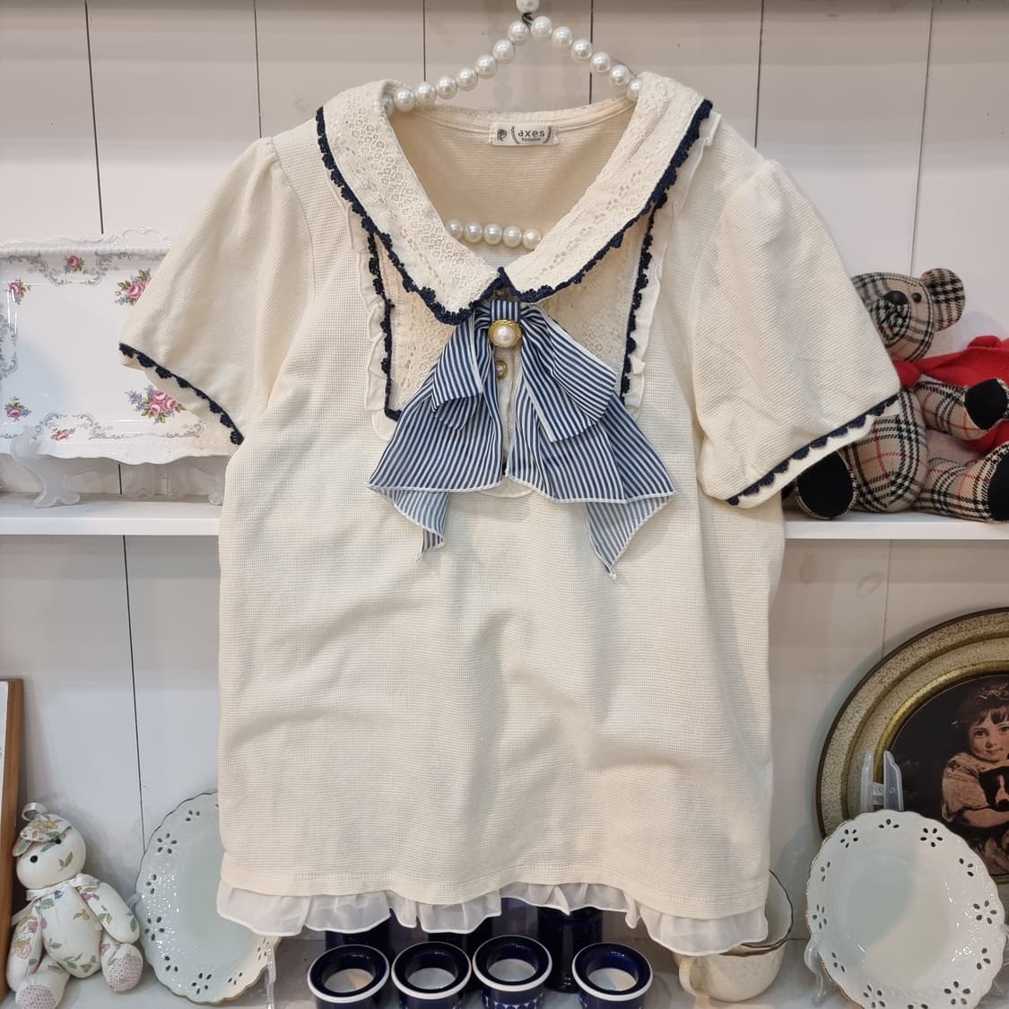 axes femme(악세즈팜) 마린 리본 레이스 블라우스 상품이미지2