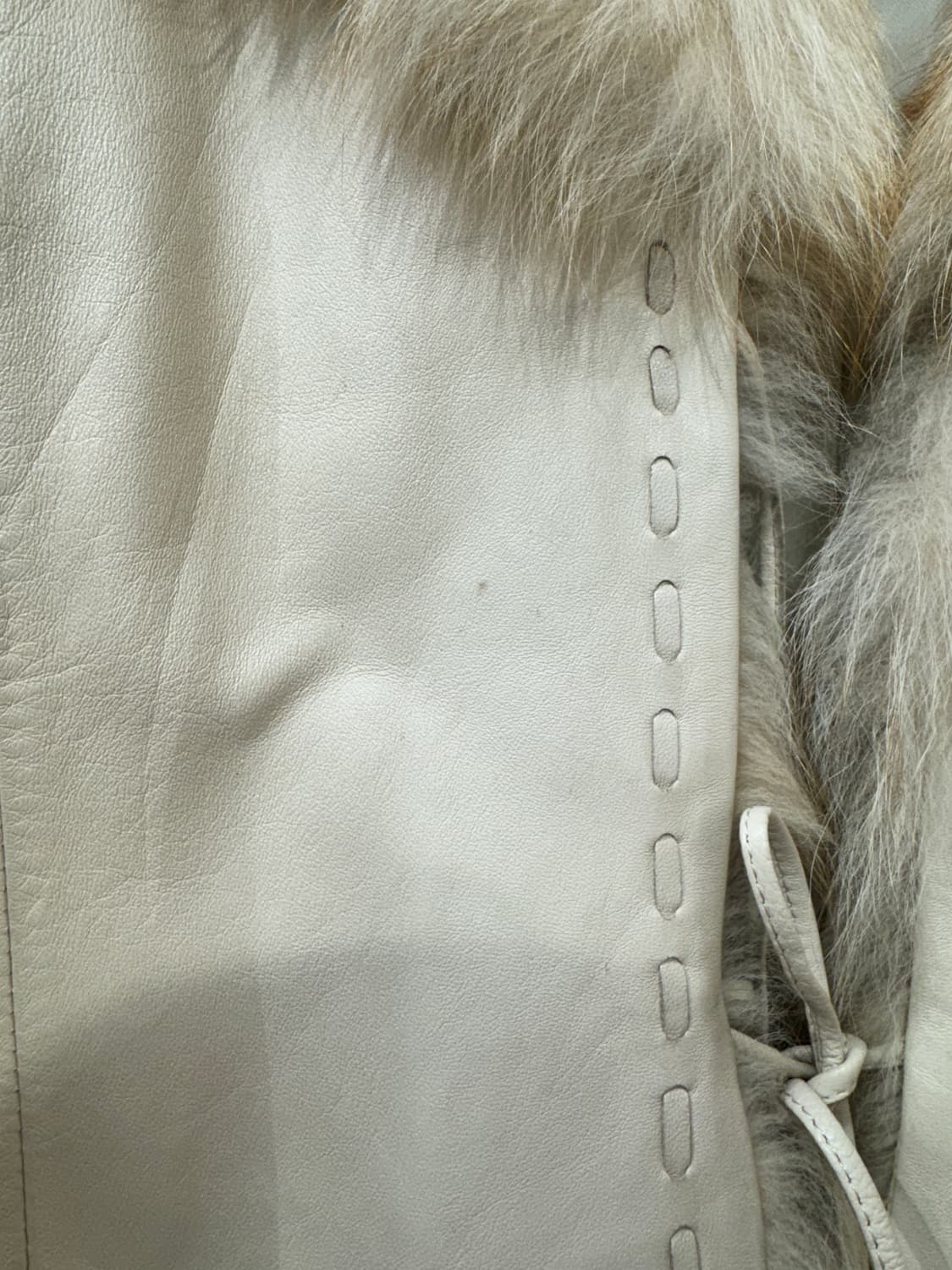 빈티지 리얼레더 트리밍 퍼 자켓, 아이보리, S~M 상품이미지6
