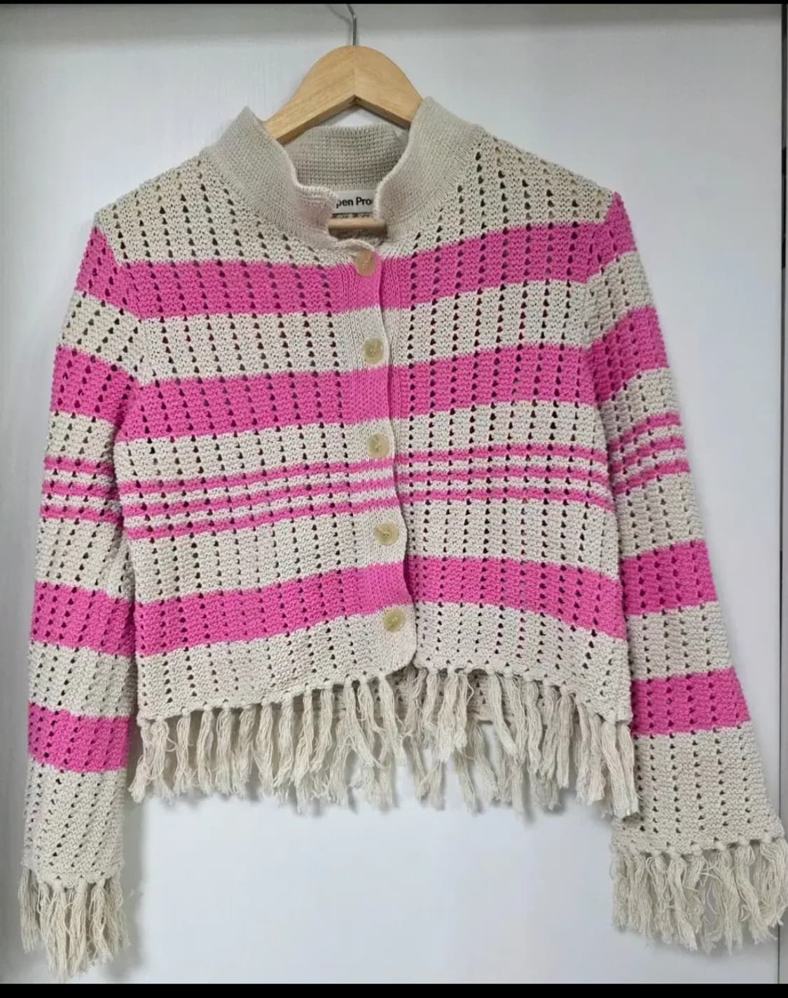 더오픈프로덕트 스트라이프 프린지 니트자켓 핑크 / 정가189,000 상품이미지2