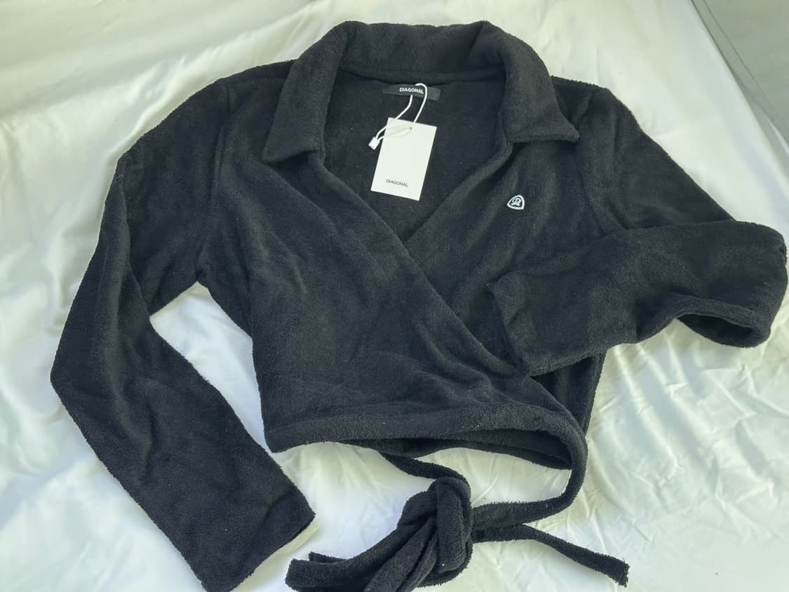 다이애그널 테리 랩 가디건 블랙 상품이미지1