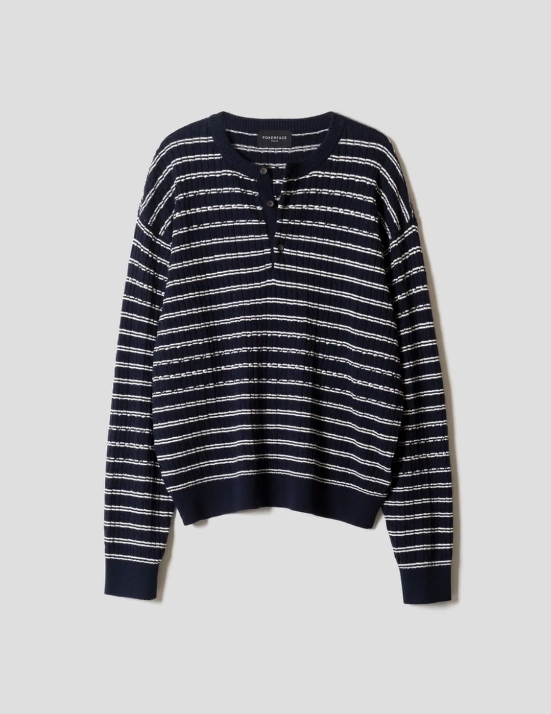 포커페이스 케이블 스트라이프 헨리넥 니트 상품이미지1