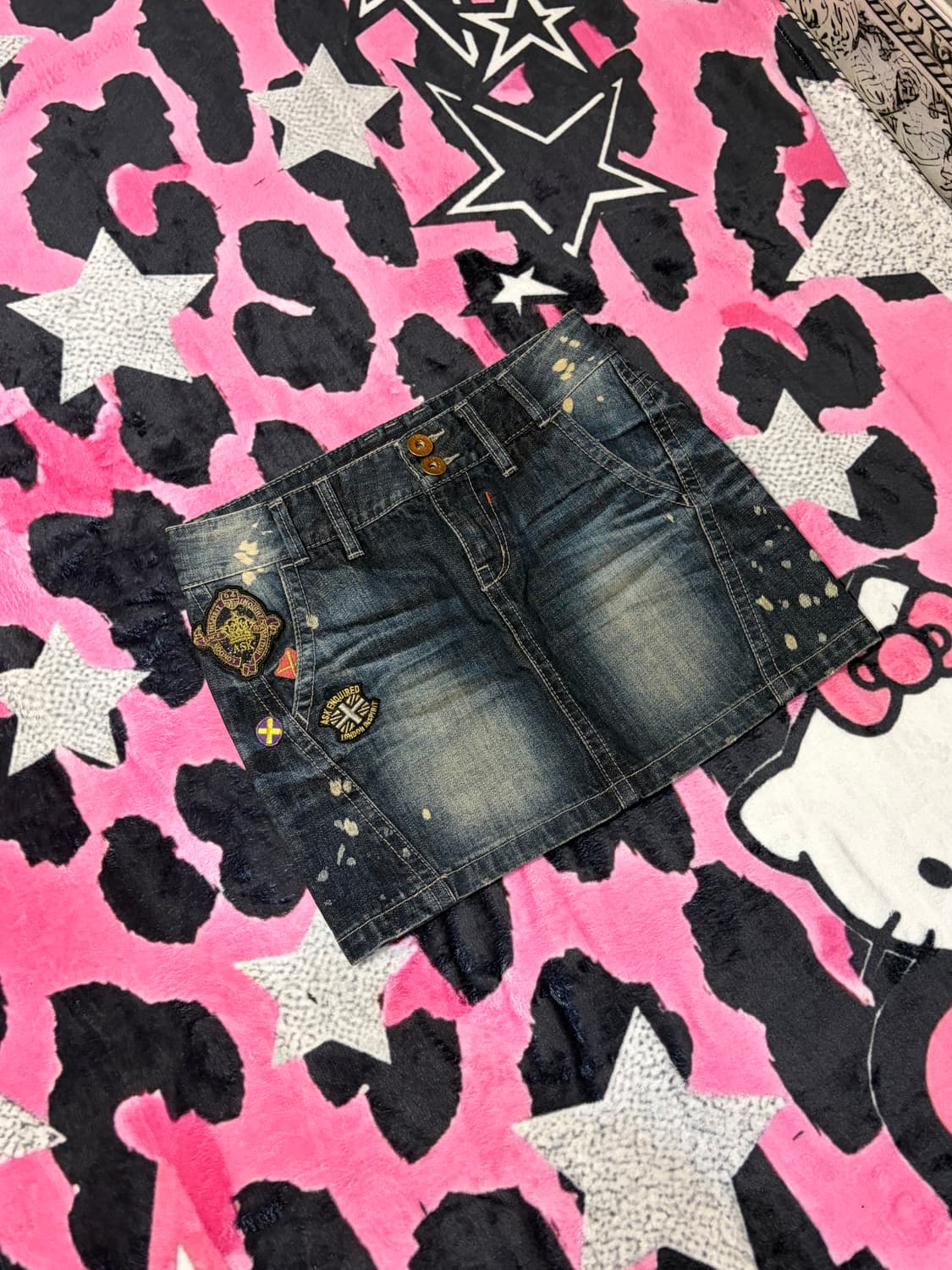 Y2K ASK patch cut-off washing Mini Skirt 상품이미지5