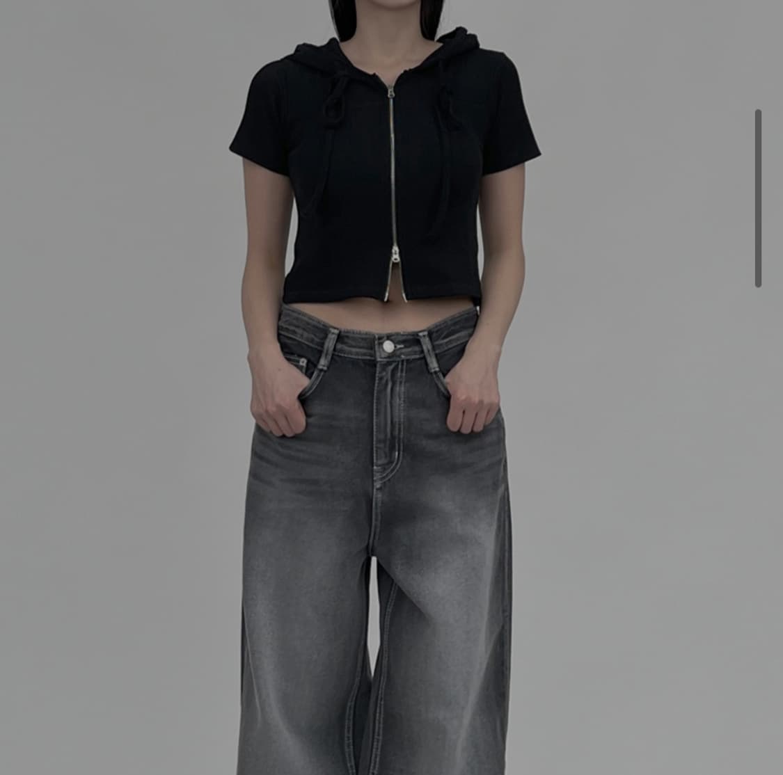 블랙 반팔 후드집업 투웨이 상품이미지1