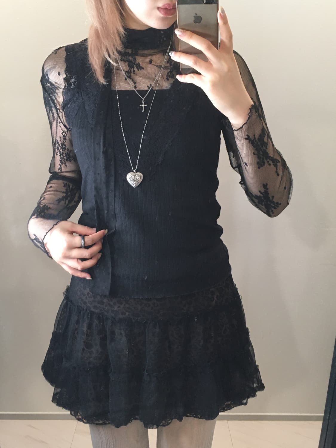 Set) Black see through blouse + lace sle 상품이미지4