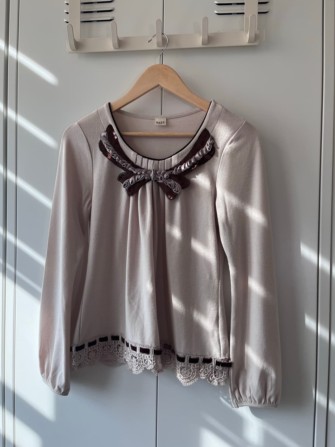 Axes femme 스팽글 리본 레이스 롱 슬리브 상품이미지4