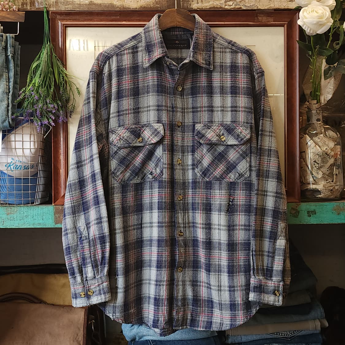 90s 아메리칸 빈티지 체크셔츠 헤비 플란넬 워크셔츠 빅체크 상품이미지1