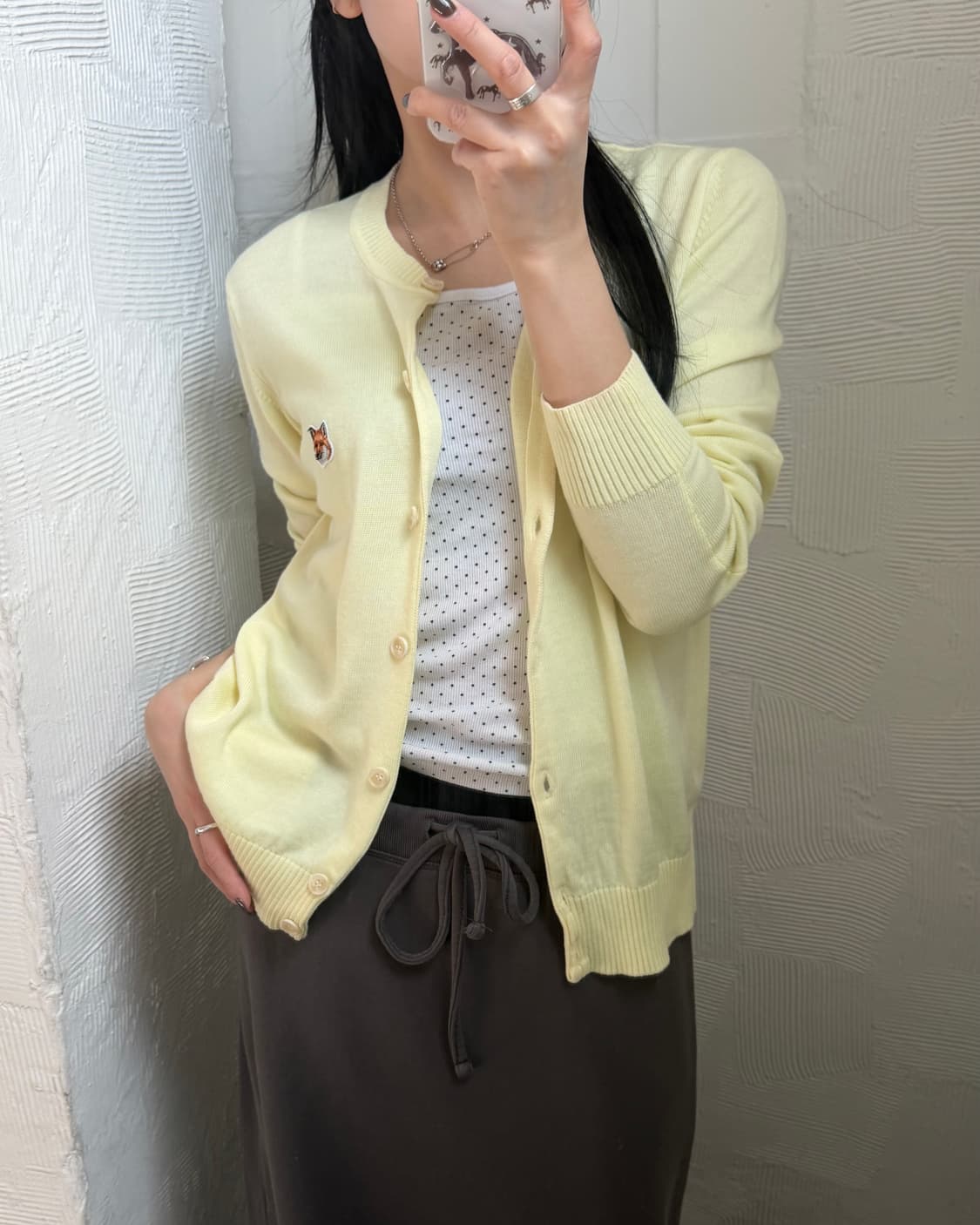 메종키츠네 폭스패치 레몬컬러 라운드넥 울 가디건 상품이미지8