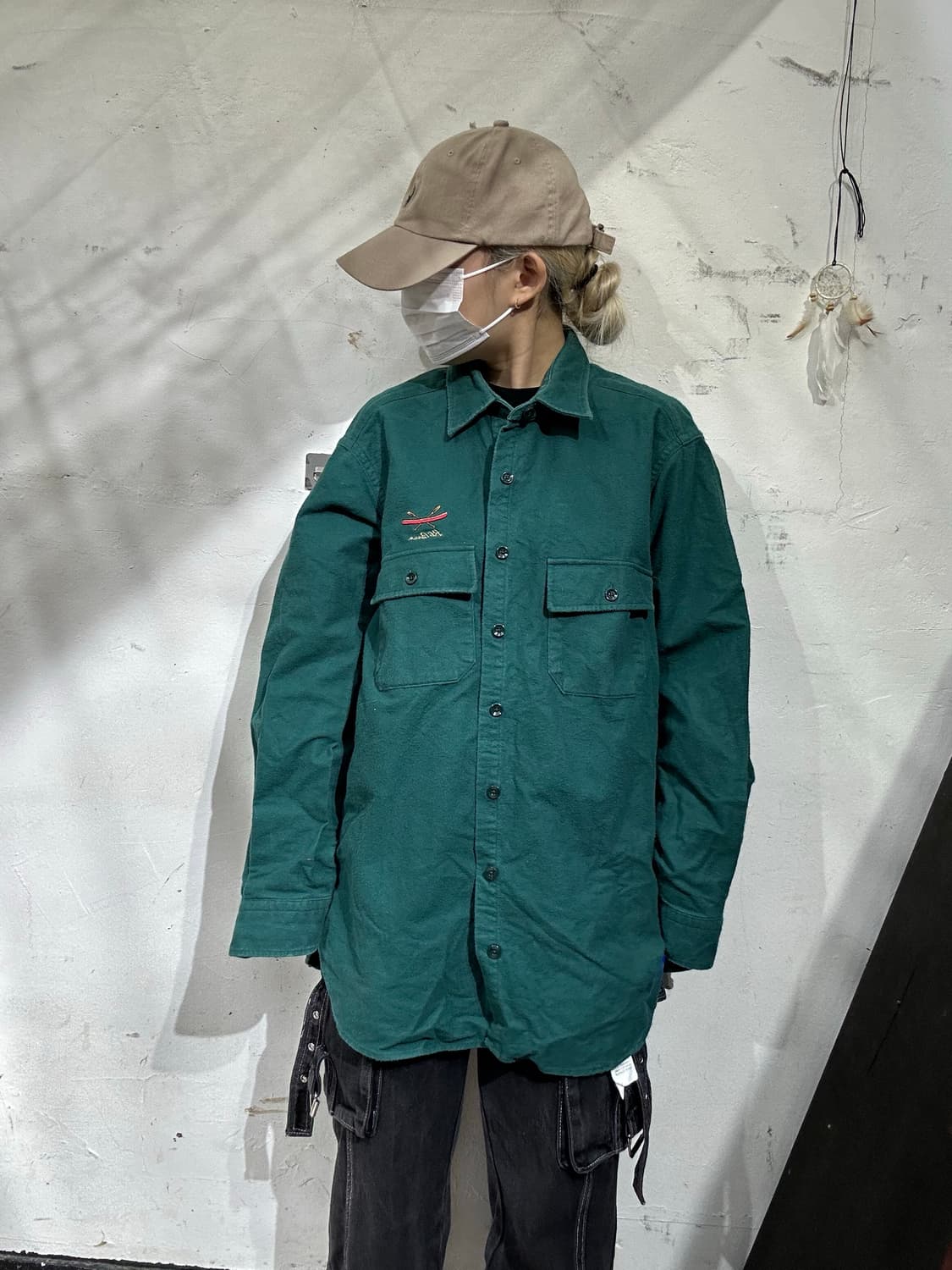 90s ll bean 엘엘빈 자수 그린 오버핏 셔츠  상품이미지2