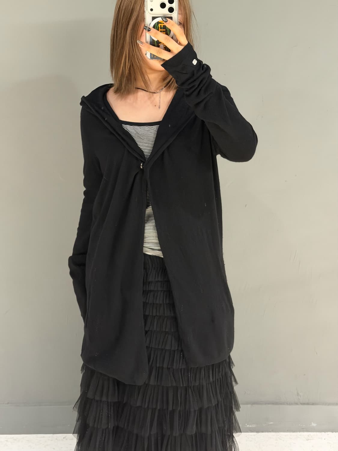 snap button hood detail cardigan 상품이미지4