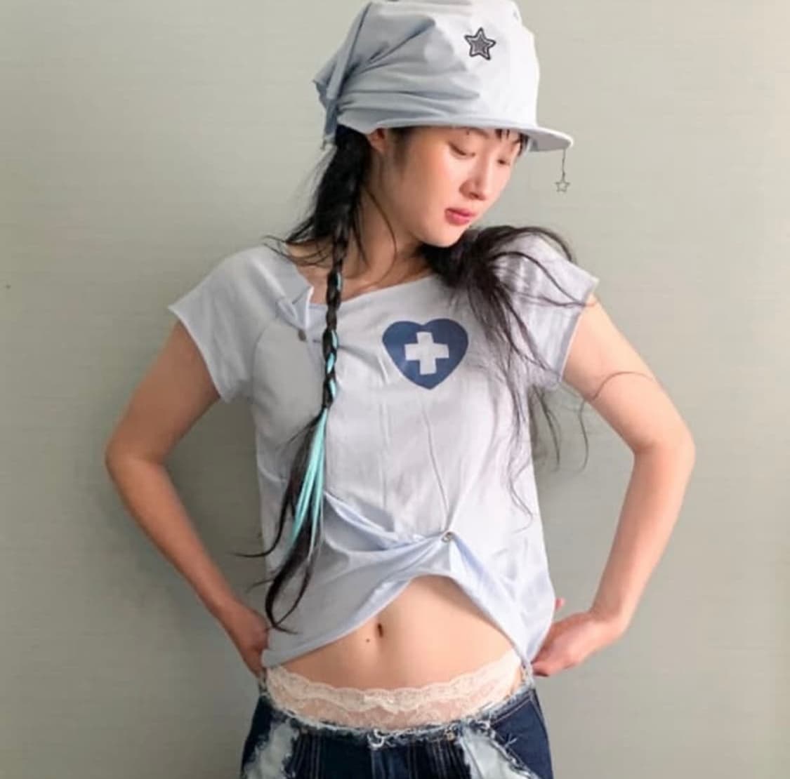 샵페어리 버튼업 조디악 하프 티셔츠 스카이 블루 상품이미지1