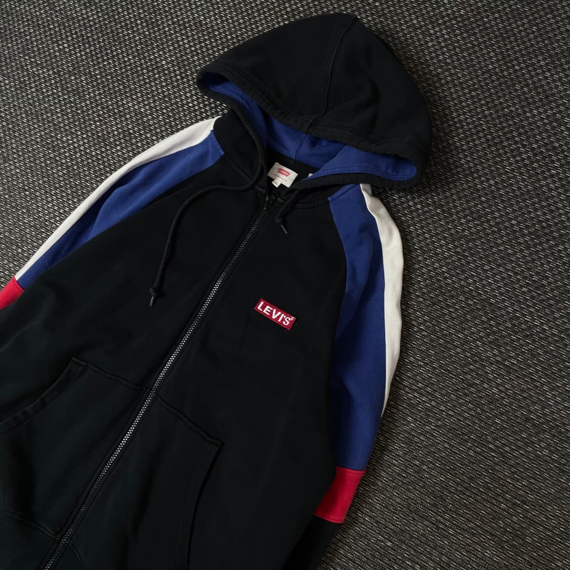 리바이스 블랙 블루 레드 멀티배색 후드집업 M 상품이미지4