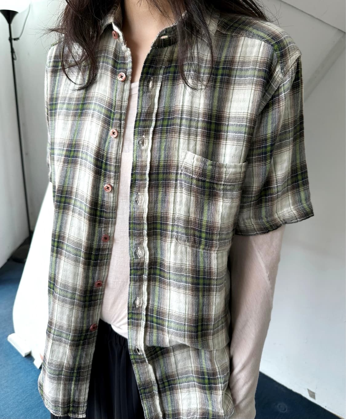 Cotton gauze fabric check shirt 상품이미지5