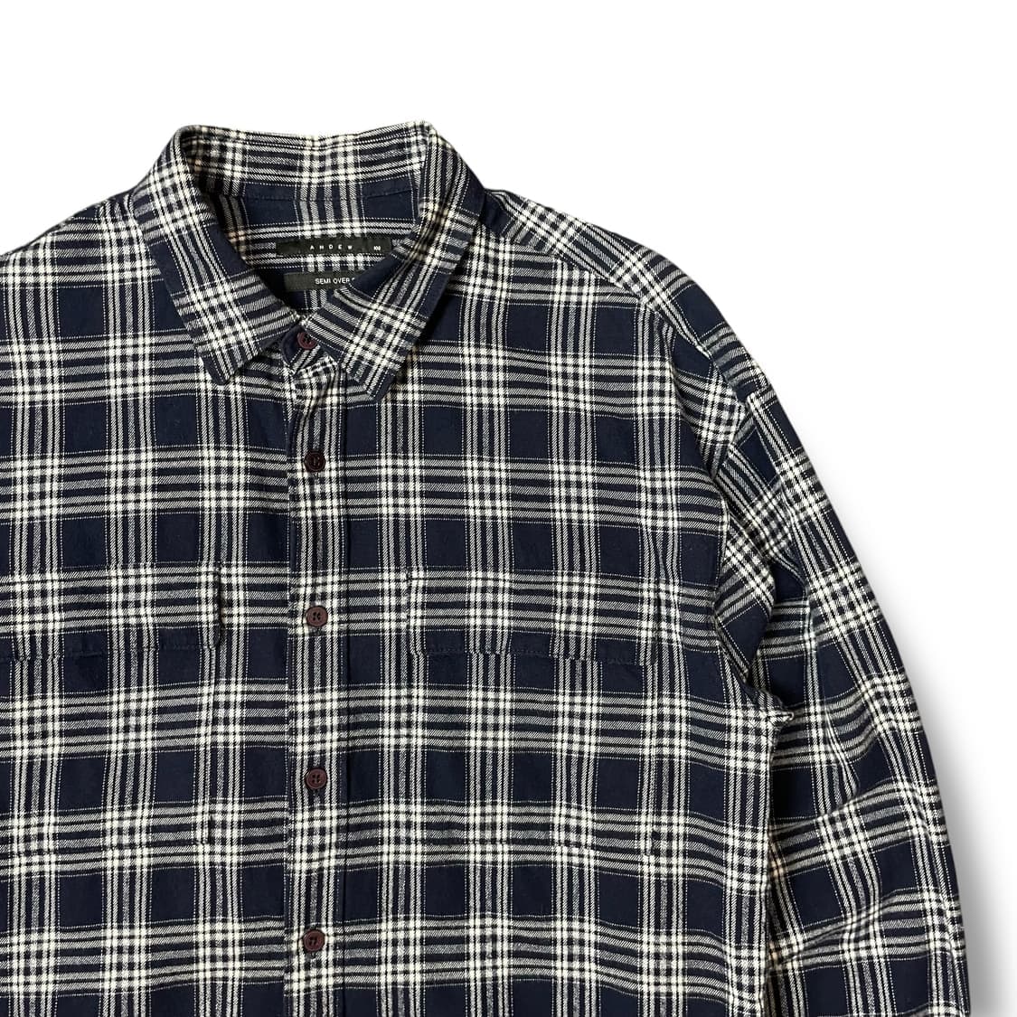 ANDEW 네이비 체크 세미 오버핏 긴팔 셔츠 100 상품이미지3