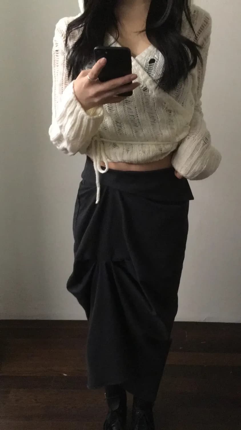 새상품) 후드 랩 펀칭 여리 니트 상품이미지4