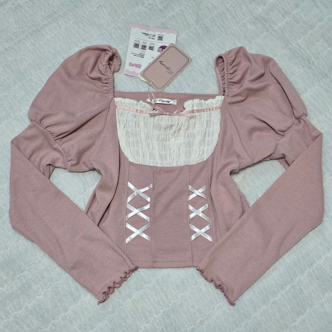 아바일 핑크 히메갸루 퍼프리본 니트블라우스 상품이미지1