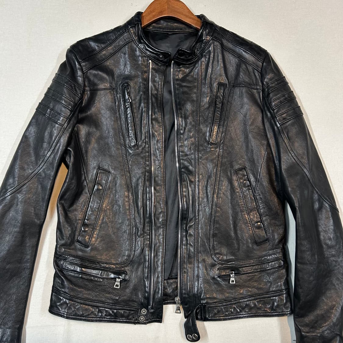 L) 이태리 램스킨 양가죽 멀티 포켓 싱글 라이더 자켓 상품이미지2