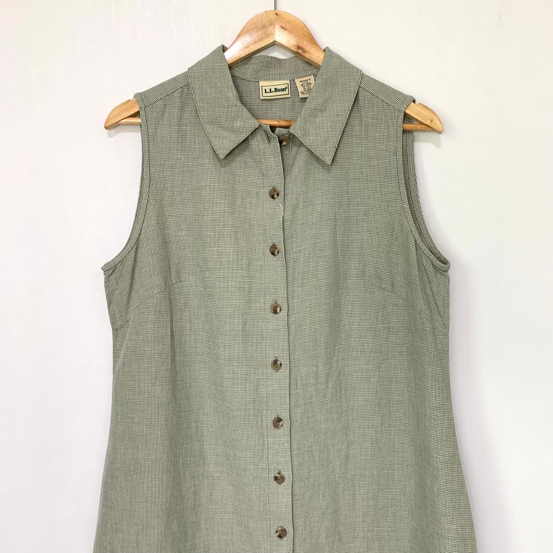 LLBean 민소매 린넨 혼방 헤링본 패턴 슬리브리스 셔츠 롱원피스 상품이미지2