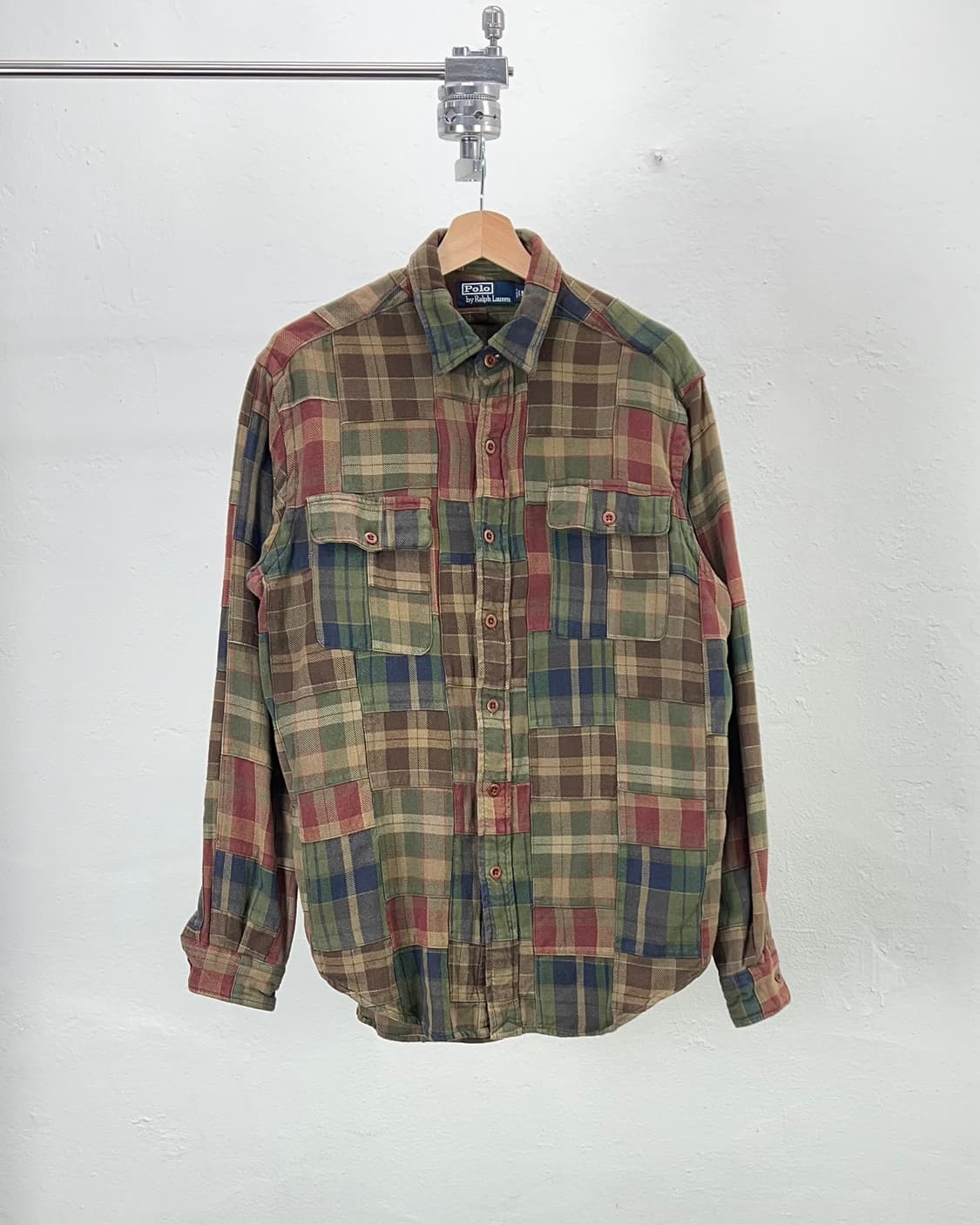 90s 폴로 랄프로렌 클래식 마드라스 패치워크 코튼 셔츠 상품이미지1