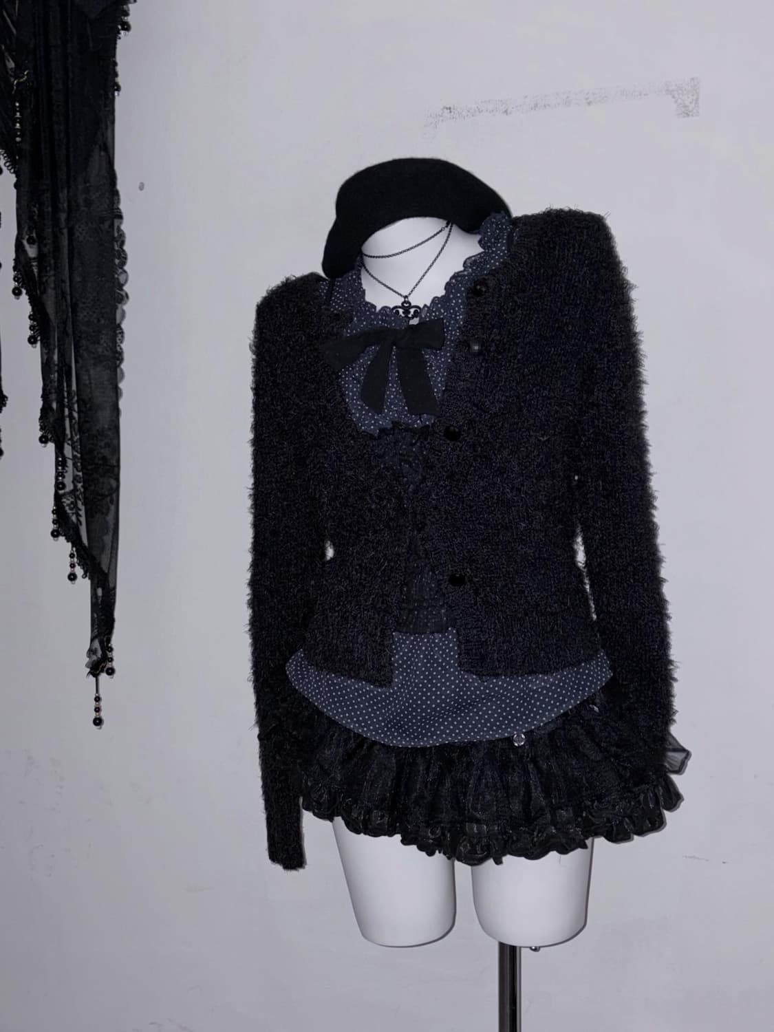 공겜여주 코디세트 (프릴, 도트, 리본, 퍼 아우터) 🖤🎵🎵🎵 상품이미지1