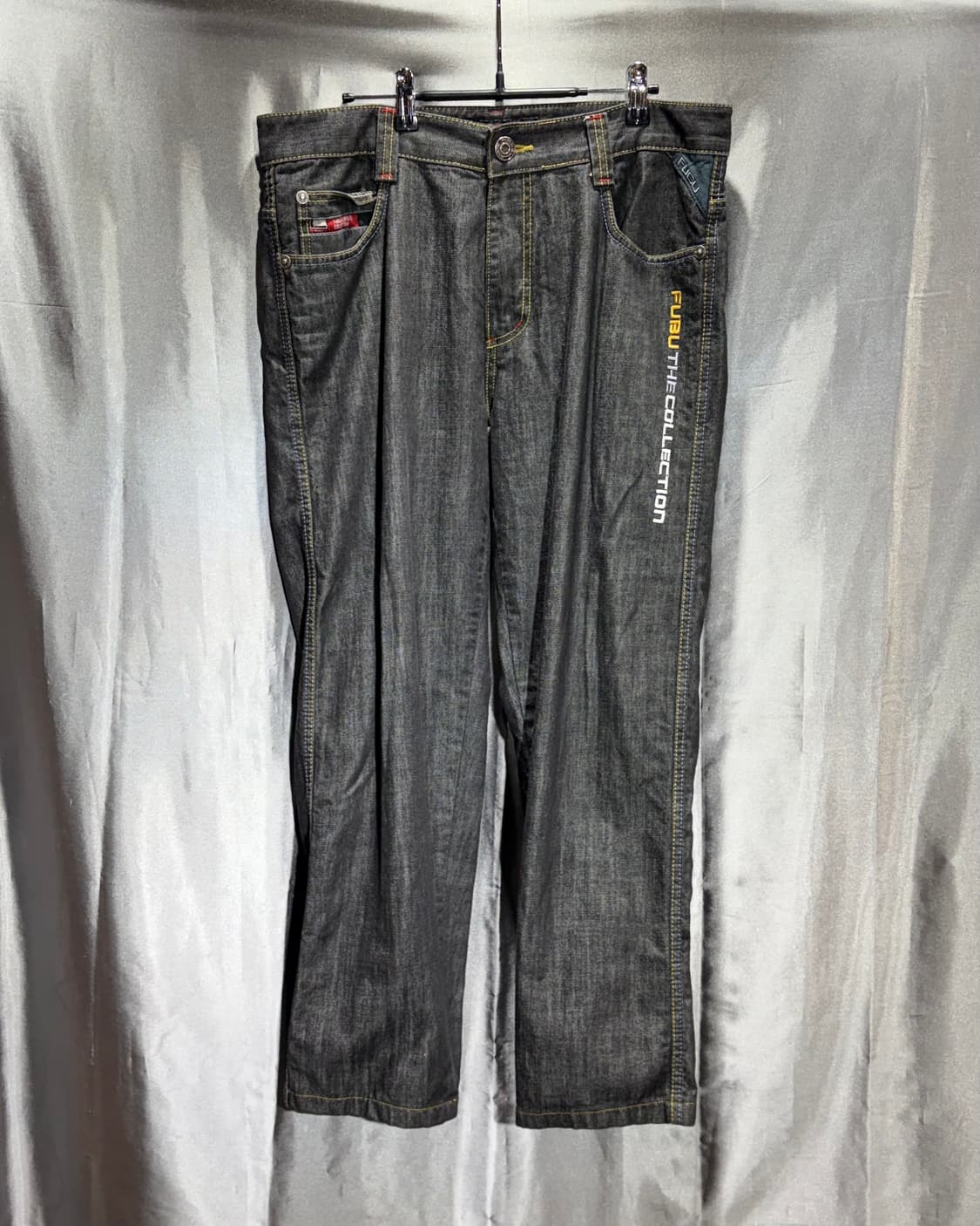 36in FUBU 푸부 시티그래픽 옐로우 스티치 흑청 팬츠 상품이미지3