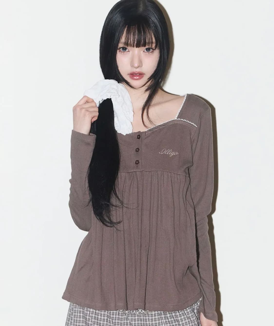 일리고 플레어 셔링 롱슬리브 브라운 상품이미지1