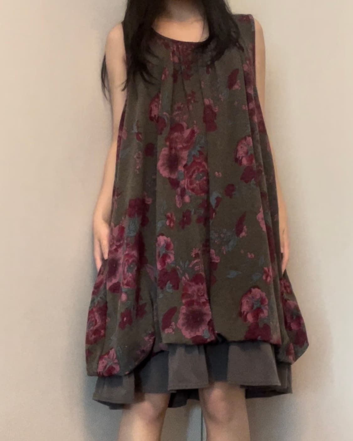 khaki brown floral sleeveless ops 상품이미지2