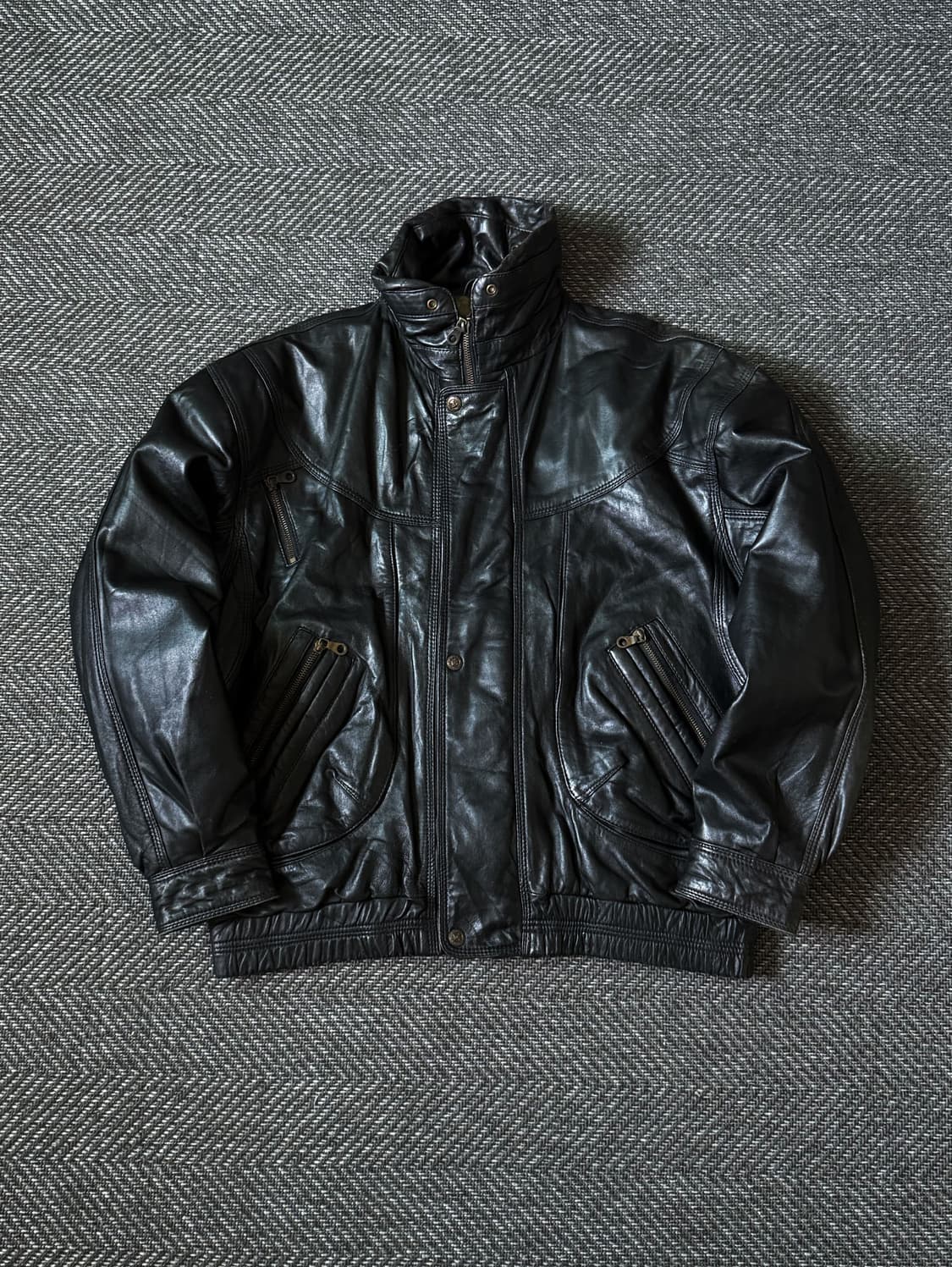 90s 블랙 쉽스킨 레더 모토 봄버 자켓 (105) 상품이미지1