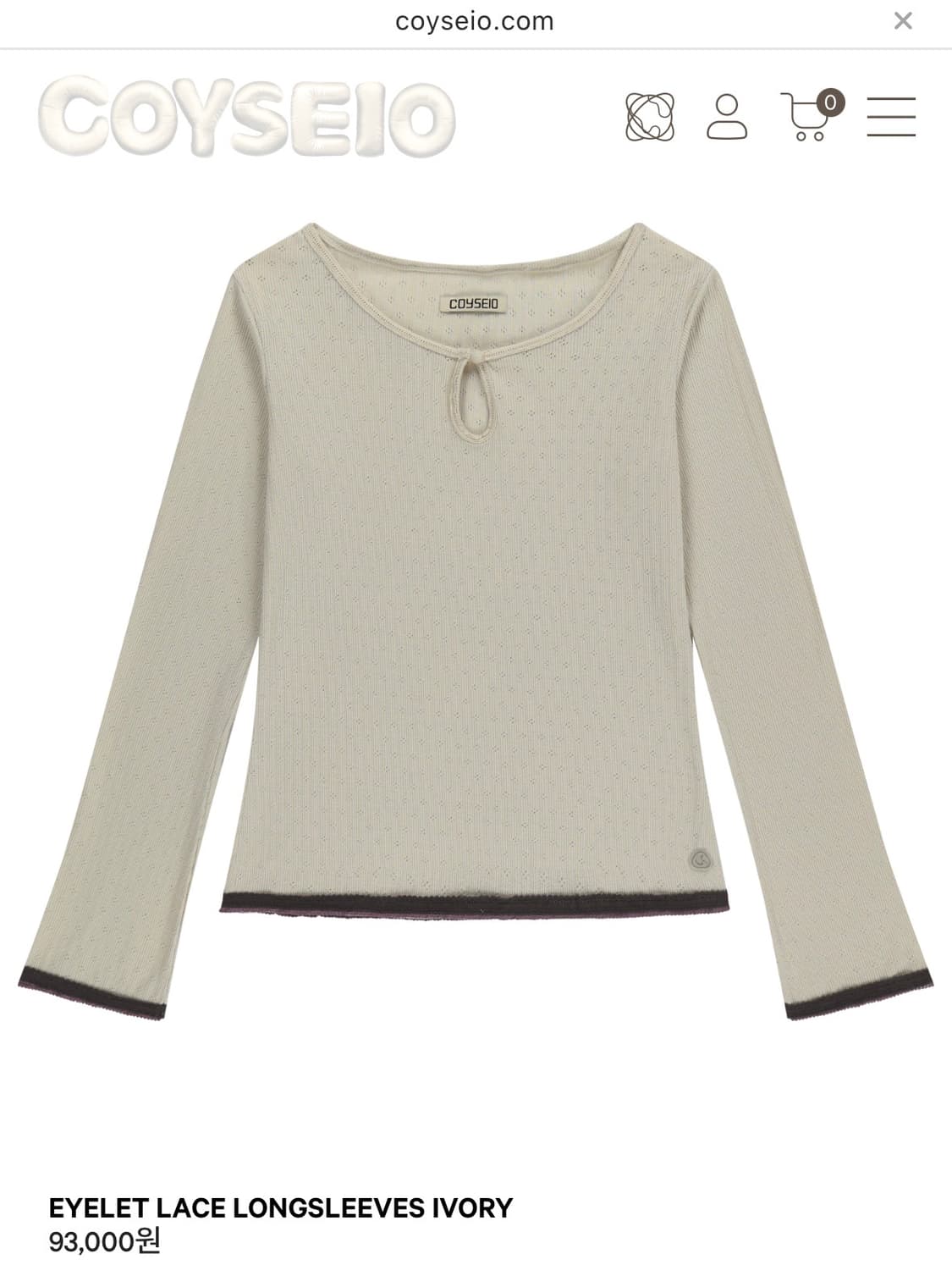 코이세이오 EYELET LACE LONGSLEEVES IVORY 상품이미지1