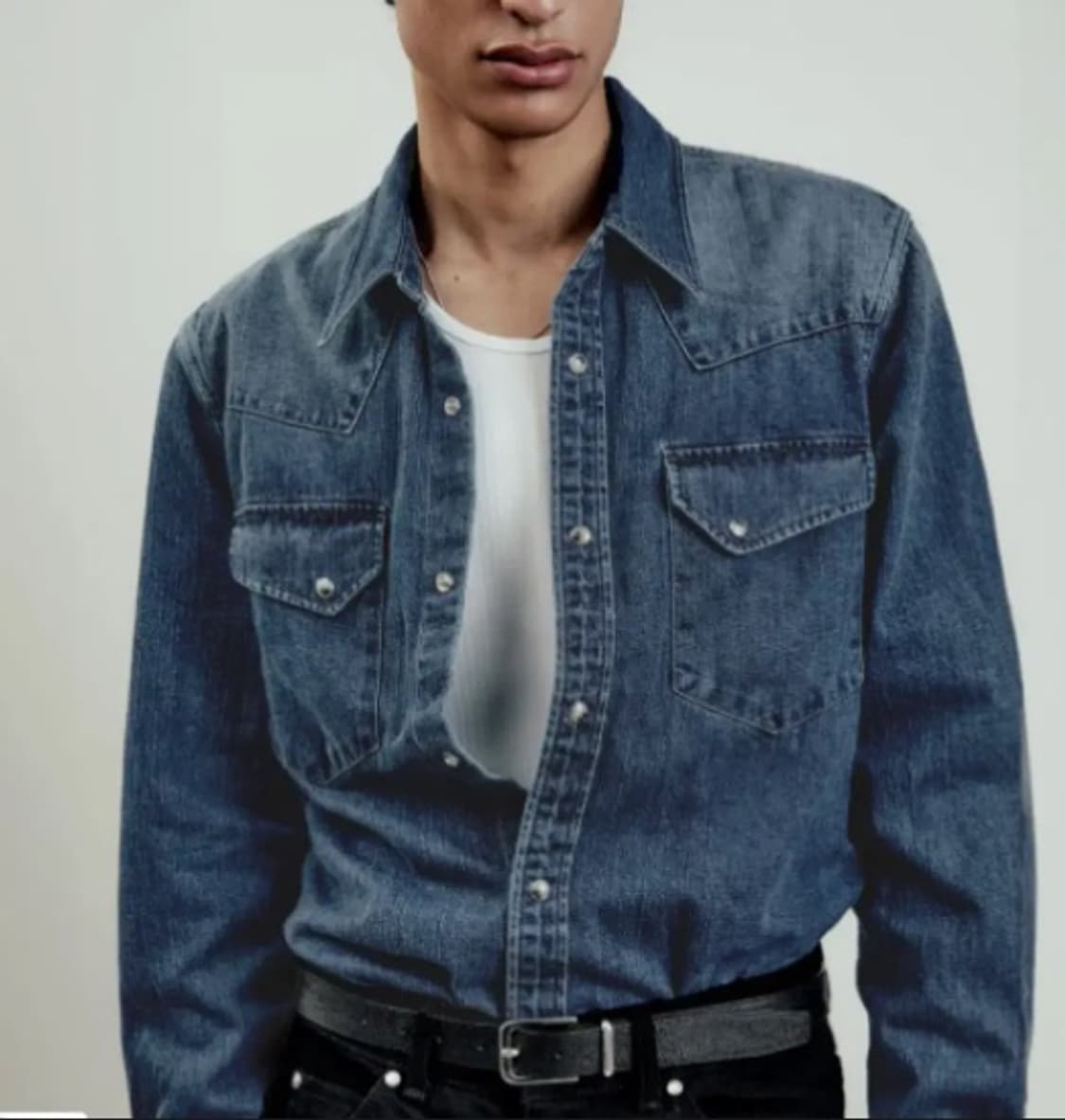 46)엘무드 배드가이 데님 웨스턴 셔츠 워시드블루 상품이미지1