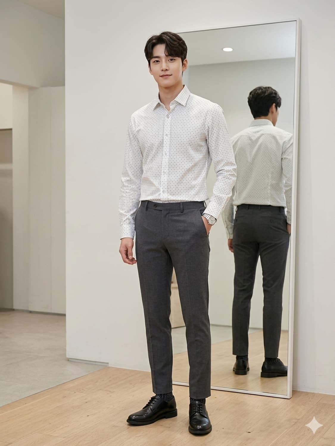 SIEG 지이크 대시 패턴 화이트 긴팔 셔츠 상품이미지1