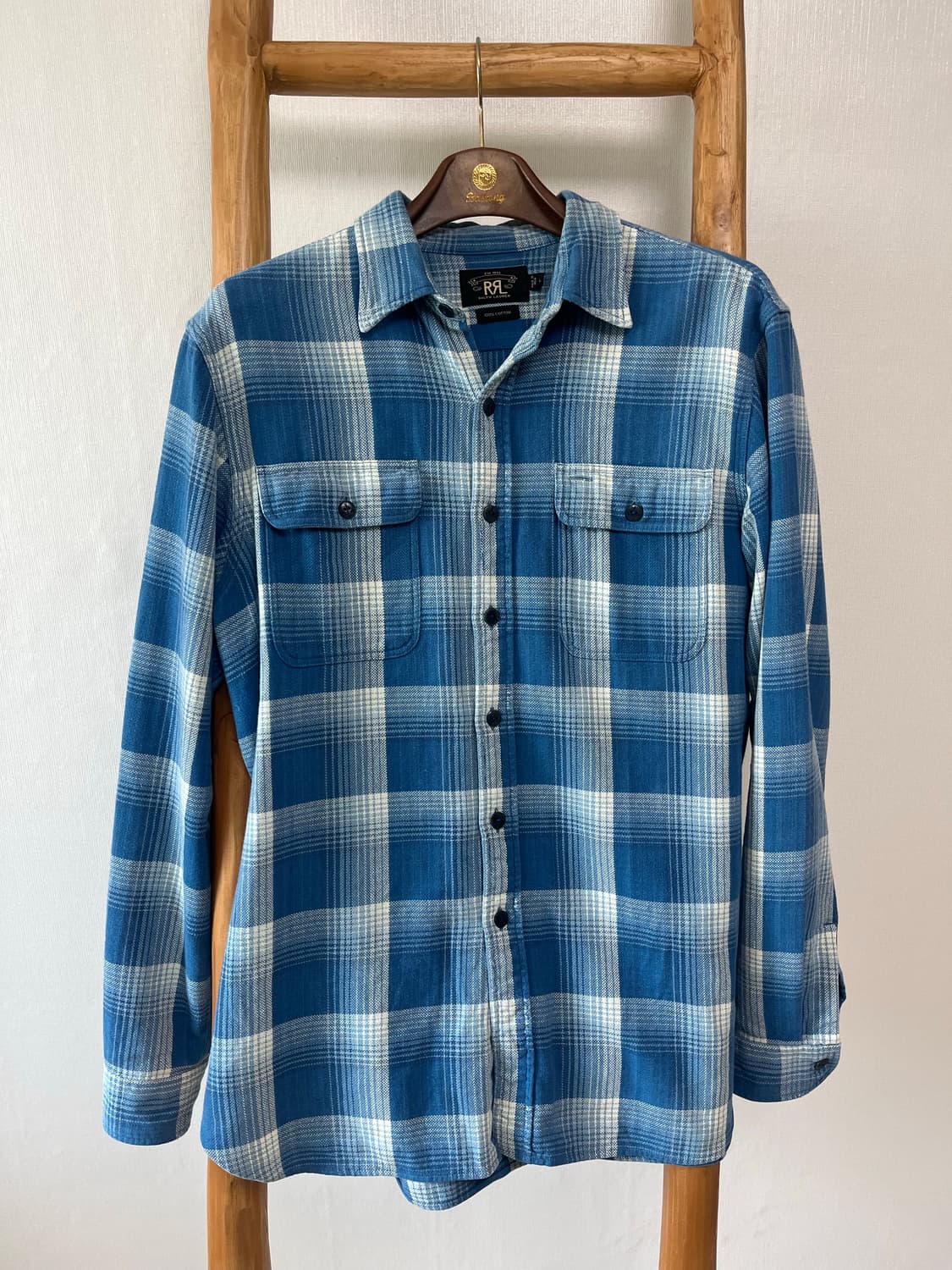 (L) rrl 웨스턴 블루 체크 플래드 셔츠 상품이미지2
