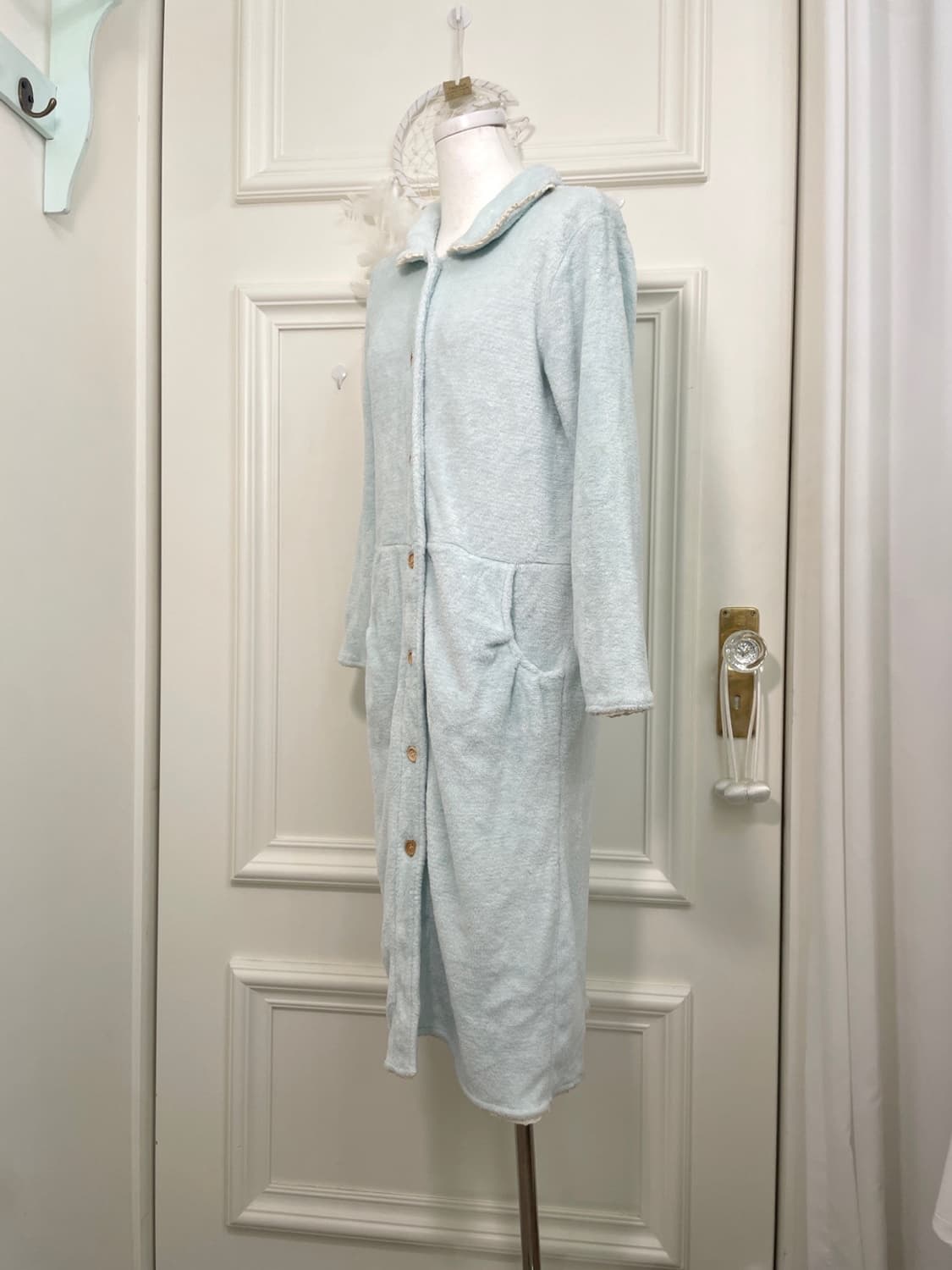 sheer blue lace trim pocket long homewea 상품이미지2