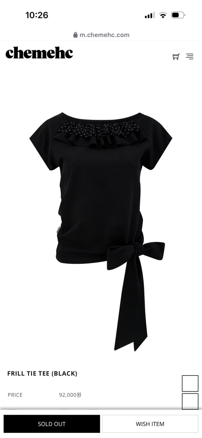 새상품) 체메씨 프릴 타이 티 블랙 상품이미지1