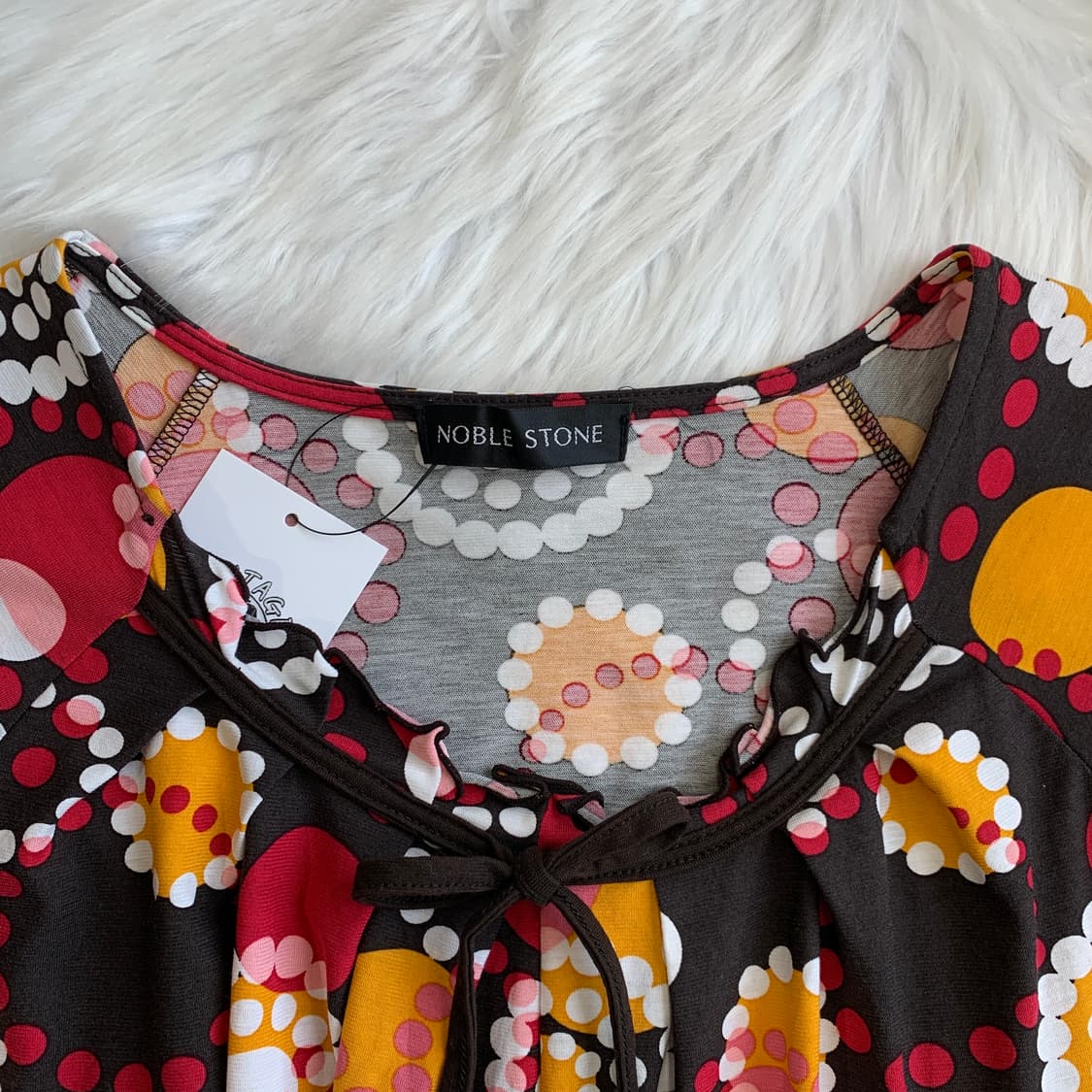 일본 빈티지 NOBLE STONE 리본 넥라인 주름 반팔티 1901 상품이미지3