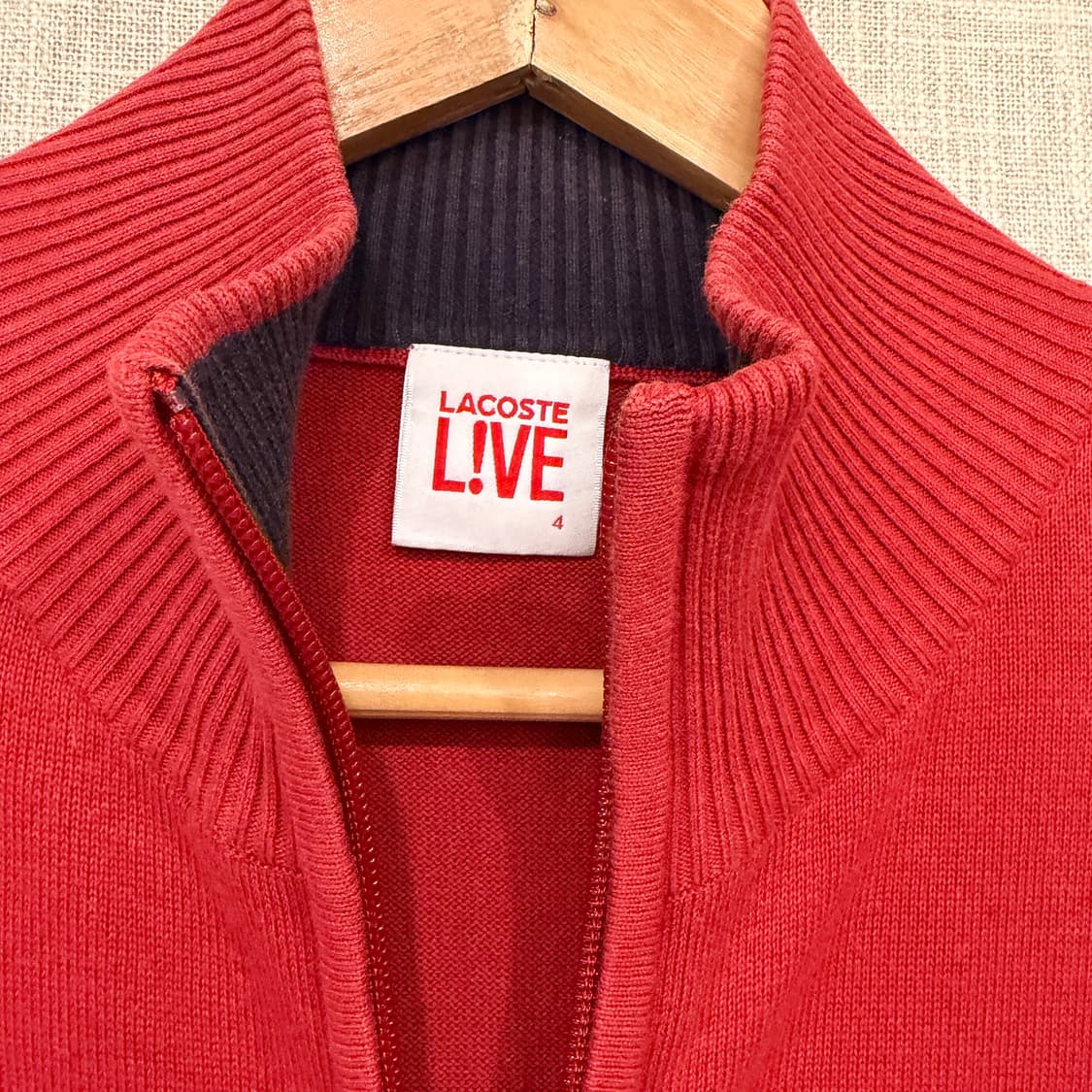 라코스테 라이브 투웨이 엘보우패치 니트 집업 4 레드 상품이미지4