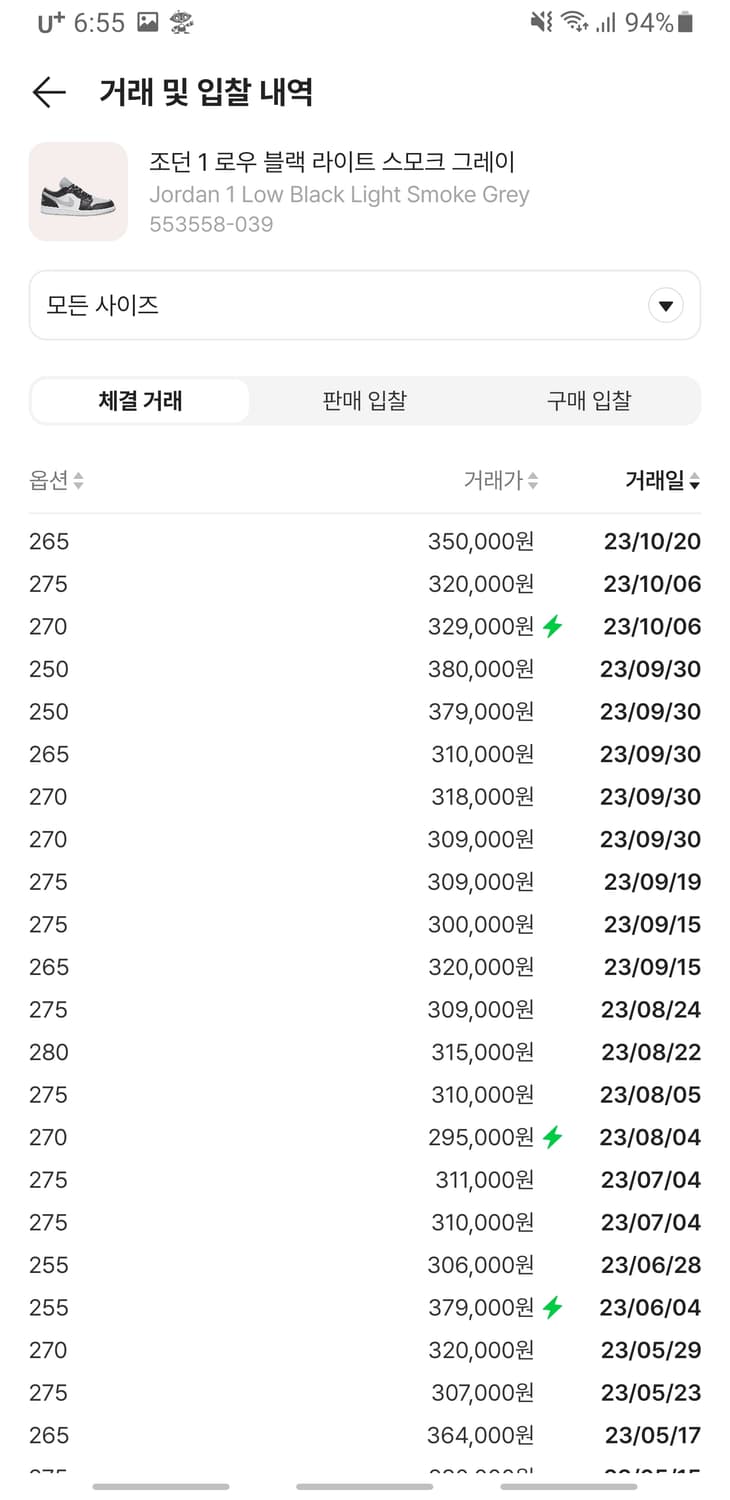 나이키 조던1 로우 블랙 라이트 스모크 그레이 (265) 상품이미지8