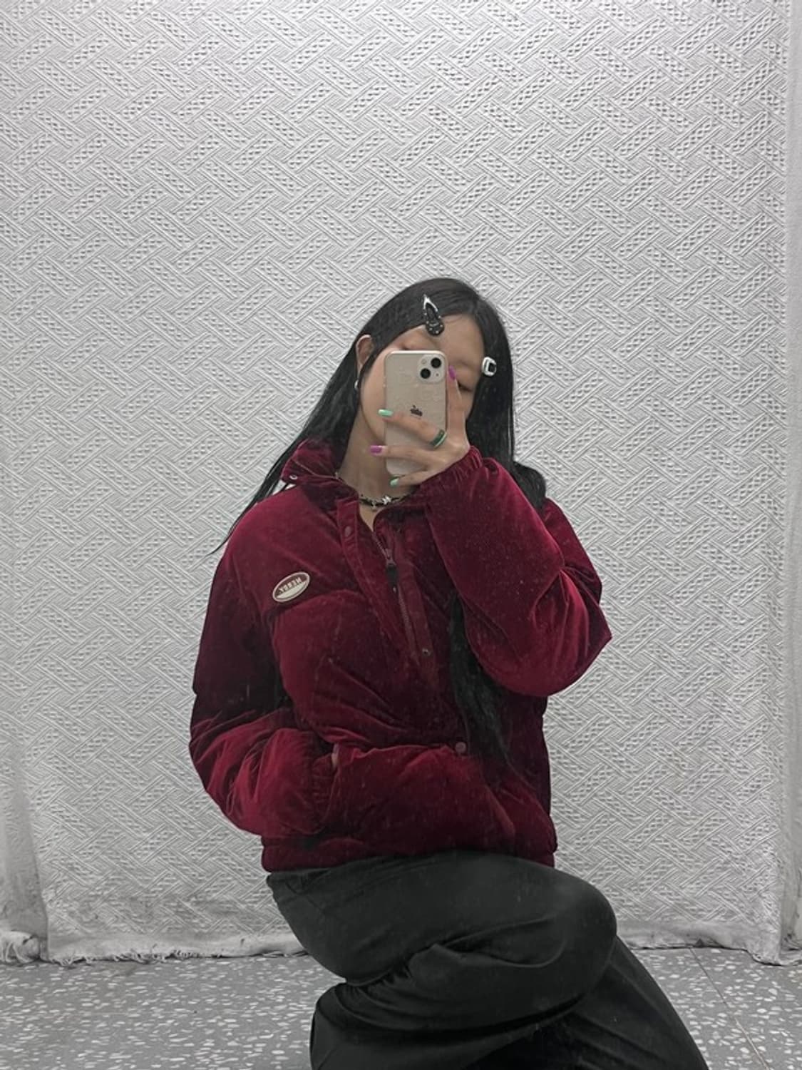 널디 유니크 코듀로이 골덴 버건디 와인 패딩 S C07018 상품이미지2