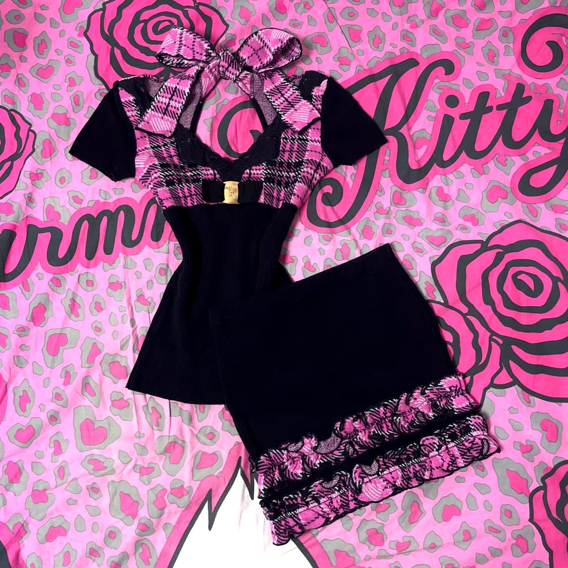 MA*RS마즈 블랙핑크 하트체크 리본 탑 히메 오네갸루 핀터 아게하 대장 상품이미지1