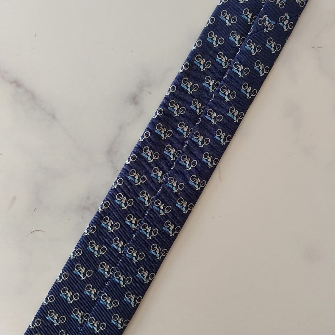 페라가모 실크 네이비 바이크 패턴 넥타이 8cm B등급 k1666 상품이미지9