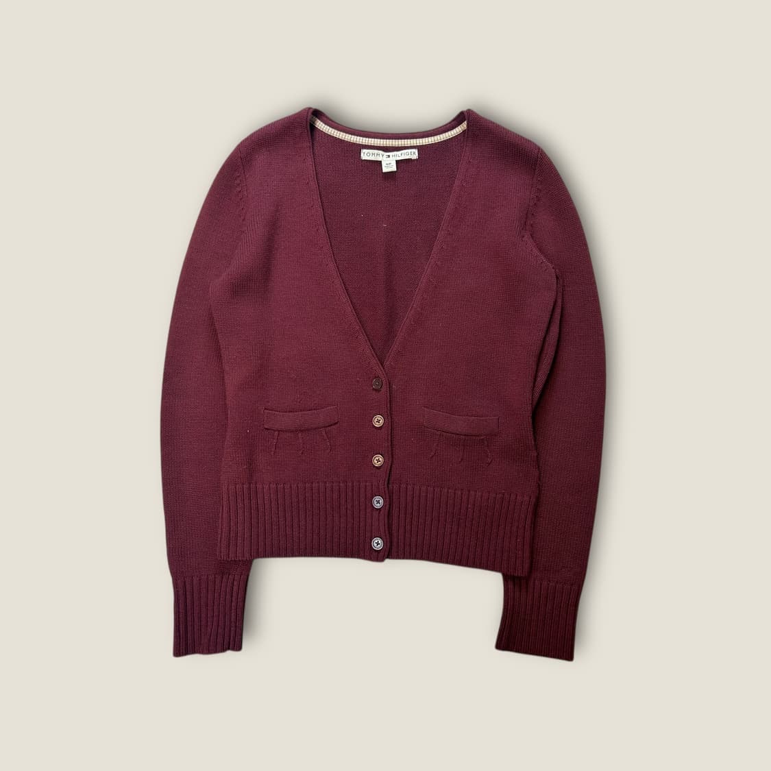 O092 타미힐피거 팥죽색 투포켓 가디건 상품이미지1