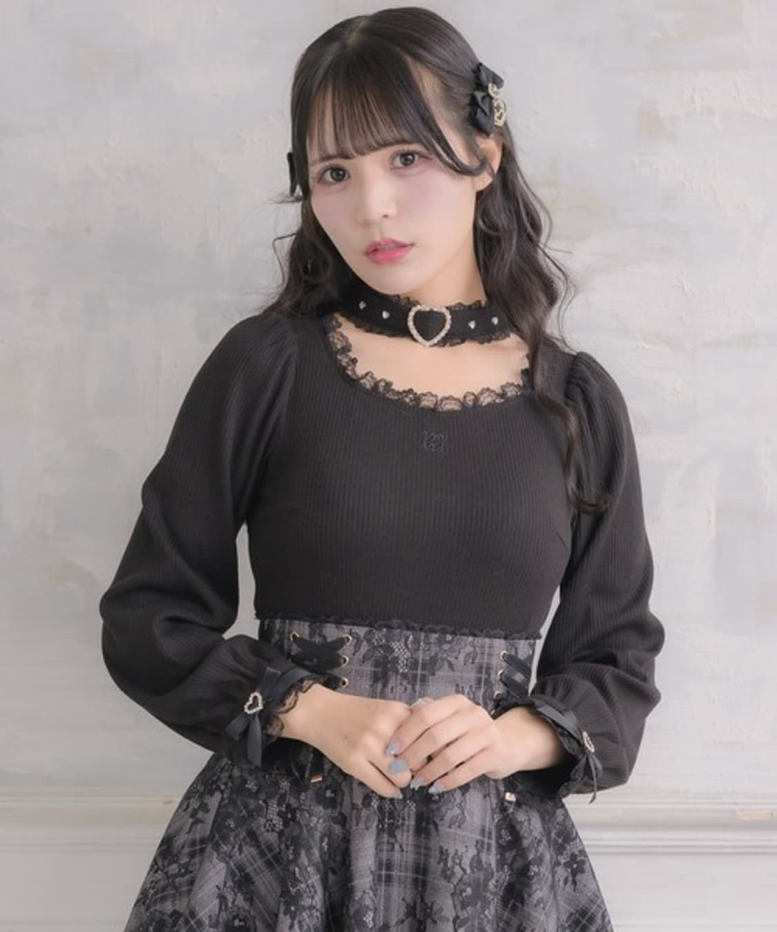 로지타 하트 버클 쵸커 테레코 톱스 니트 블라우스 양산형 지뢰계 일브 상품이미지1