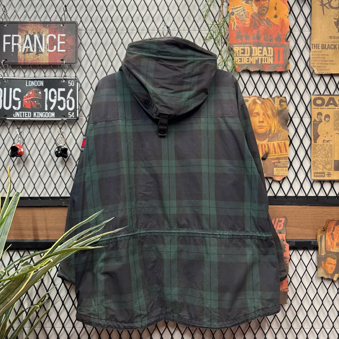 90s 타미힐피거 헤리티지 롱파카 체크 패턴 포인트 네이비 그린 상품이미지2