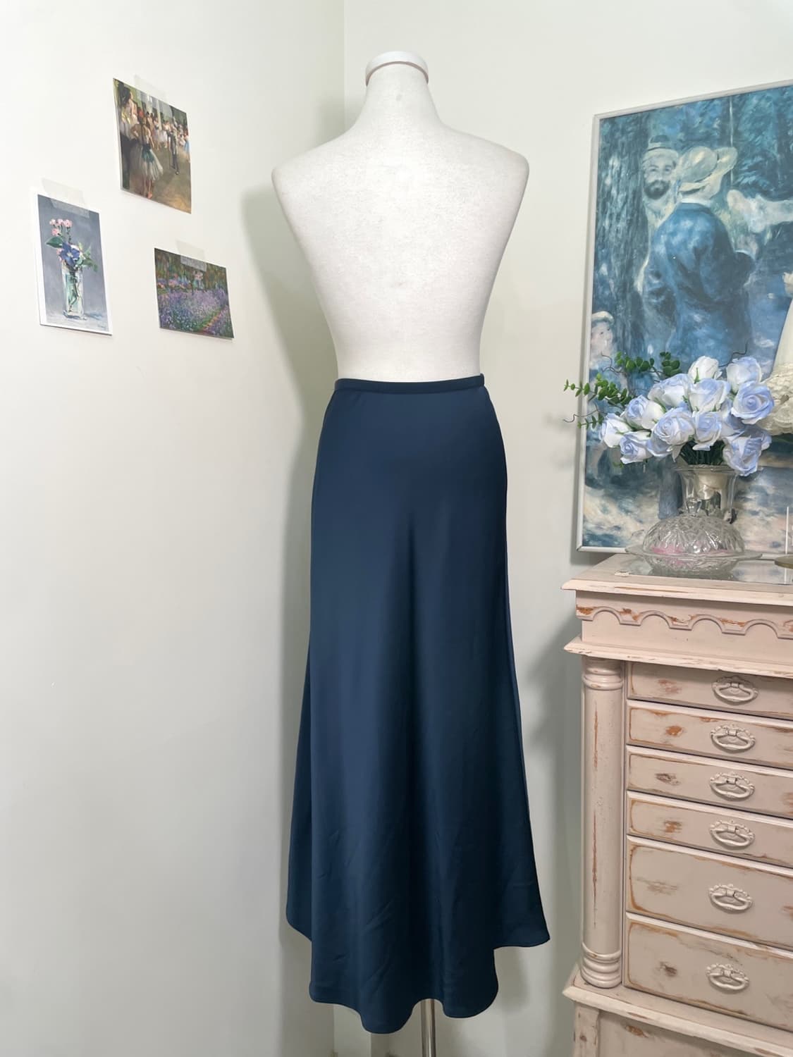 bluegreen satin banding long skirt 상품이미지3